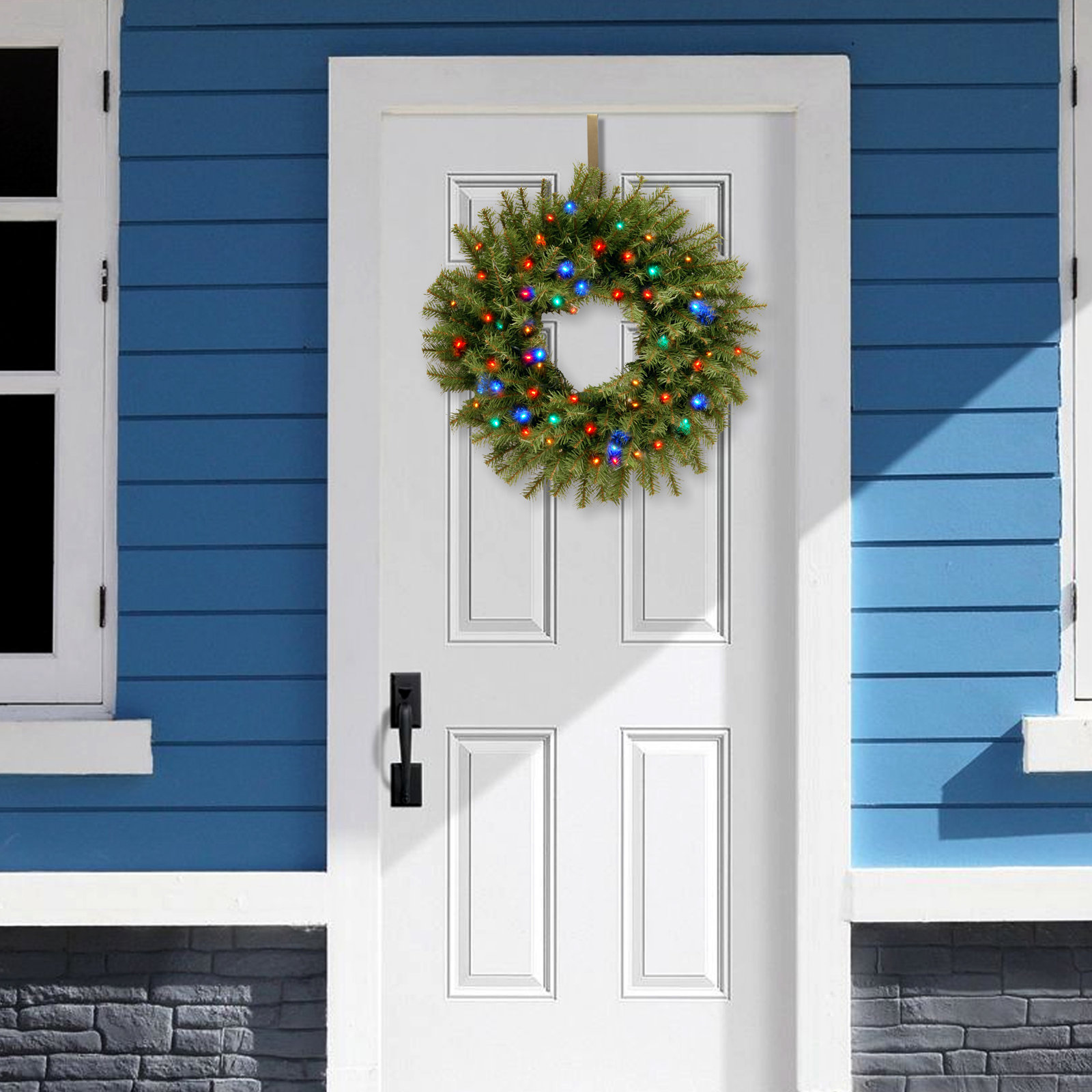 Pre-Lit Fir Christmas Wreath, 24" H x 24" W x 6" D