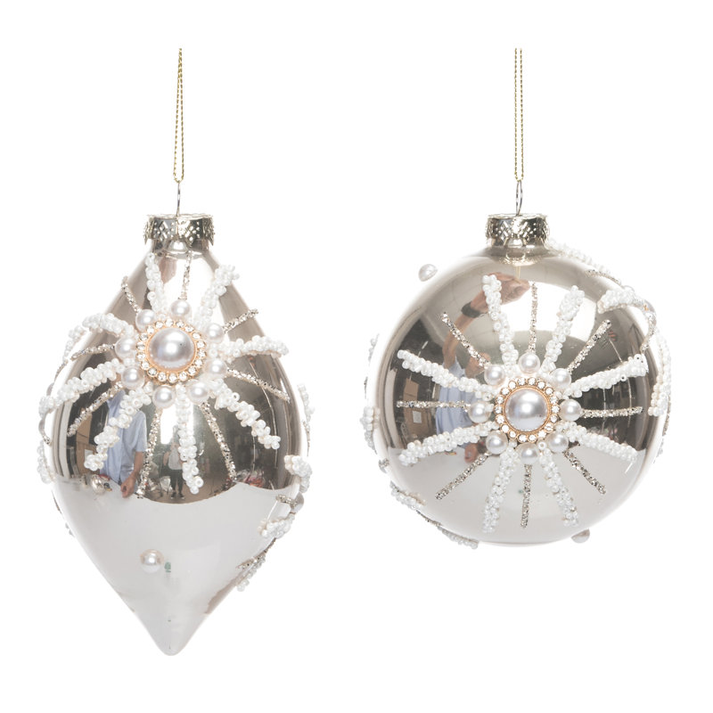  Ensemble de 2 décorations de Noël en verre avec perle Starburst