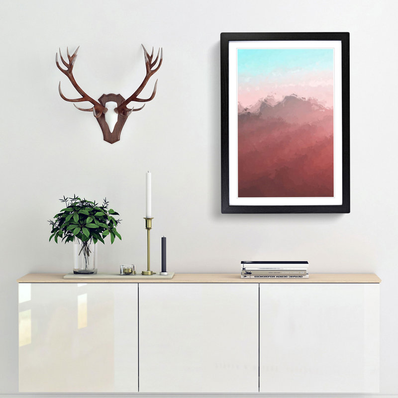Pink Sunlit Mountains - Framed Print, 91cm H x 60cm W x 2cm D, Black