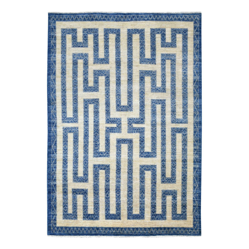 Tapis en denim bleu en laine noué à la main 5 pi 10 po x 8 pi 9 po avec motif berbère d'influence berbère 1899A5CD691B47C9B02254C1E076D58B