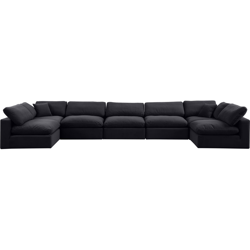 Canapé modulaire réversible en velours de 200 po de large Ivanne, Velours noir