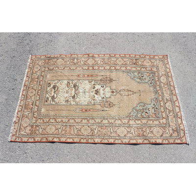 Petit tapis turc rétro brun avec un design d'inspiration bohémienne pour la décoration intérieure et le vestibule en laine