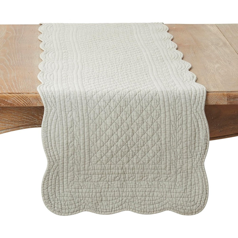 Chemin de table matelassé - Bleu-gris - 100% coton, design charmant