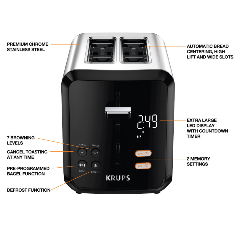 Digital Stainless Steel 2-Slice Toaster with Wide Slots