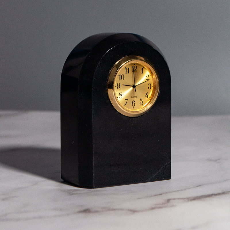 Marble Mini Beveled Arch Clock, Jet Black