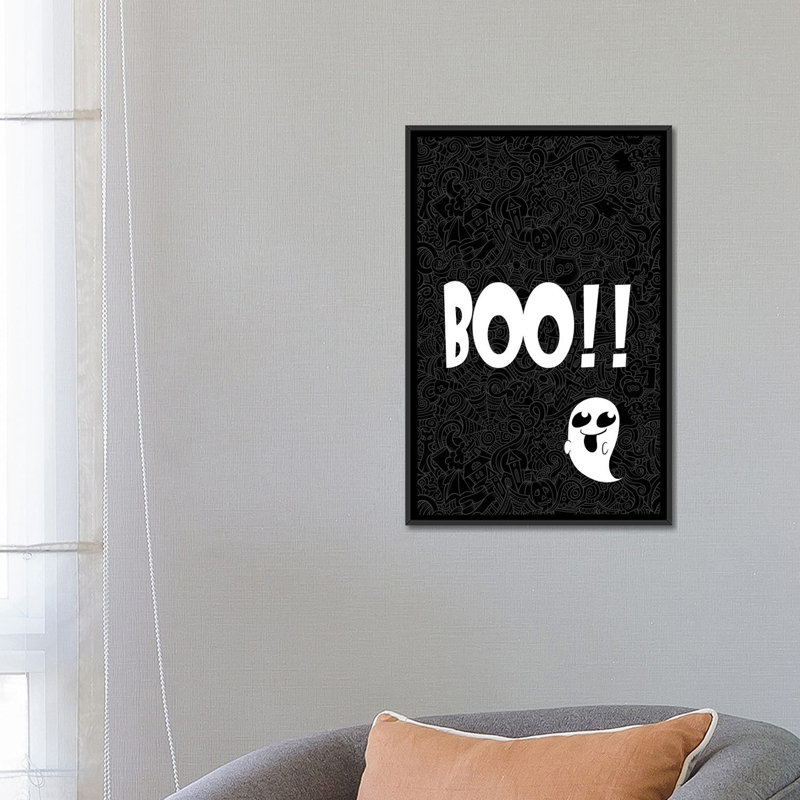 BOO! Impression sur toile tendue, H 26 po x l 18 po x P 1,5 po, Toile avec cadre noir, Pas de tapis