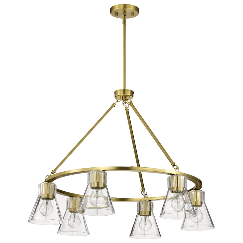 Gianna - Lustre - Finition - Verre transparent, H 21,75 po x l 30 po x P 30 po, Laiton rétro, Six lumières