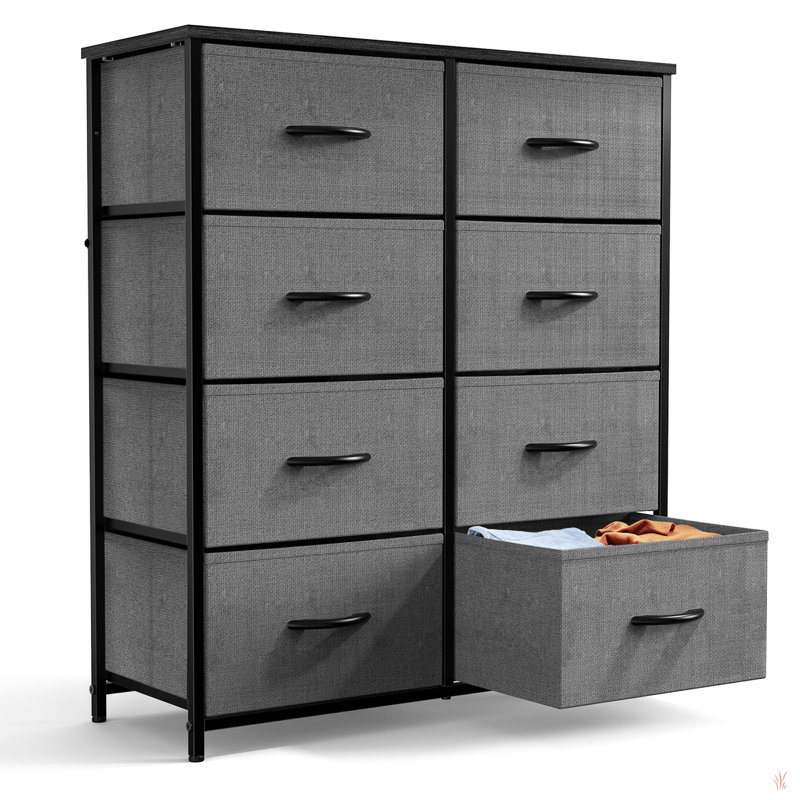 Commode pour chambre avec commode haute 8 tiroirs et commode en tissu avec plateau en bois et structure en acier robuste