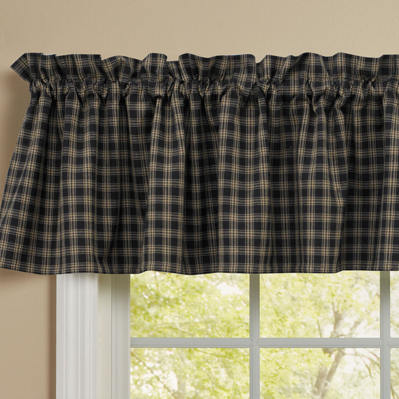 Algerine Cotton Plaid Tailored Window Valance, Black/Tan