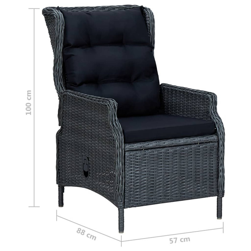 Ensemble de salle à manger ovale pour 6 personnes avec coussins, Gris foncé