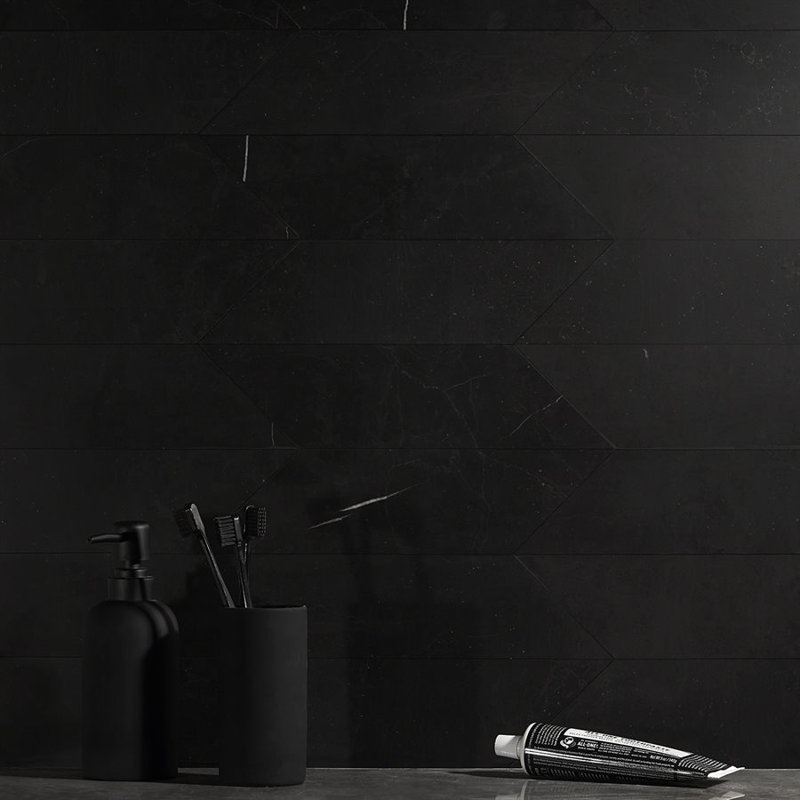 Nero Marquina 3x12 Chevron Honed Marble Tile
