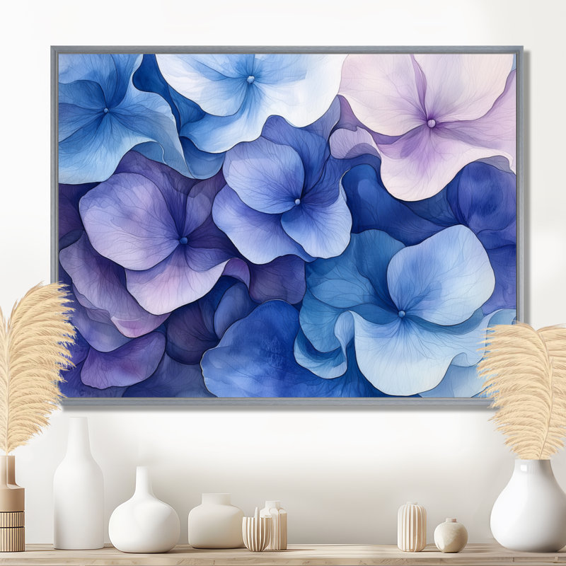 Jacelyn, hortensia, pétales, vagues d'harmonie - hortensia, art mural, Argent argent, H 12 po x l 20 po