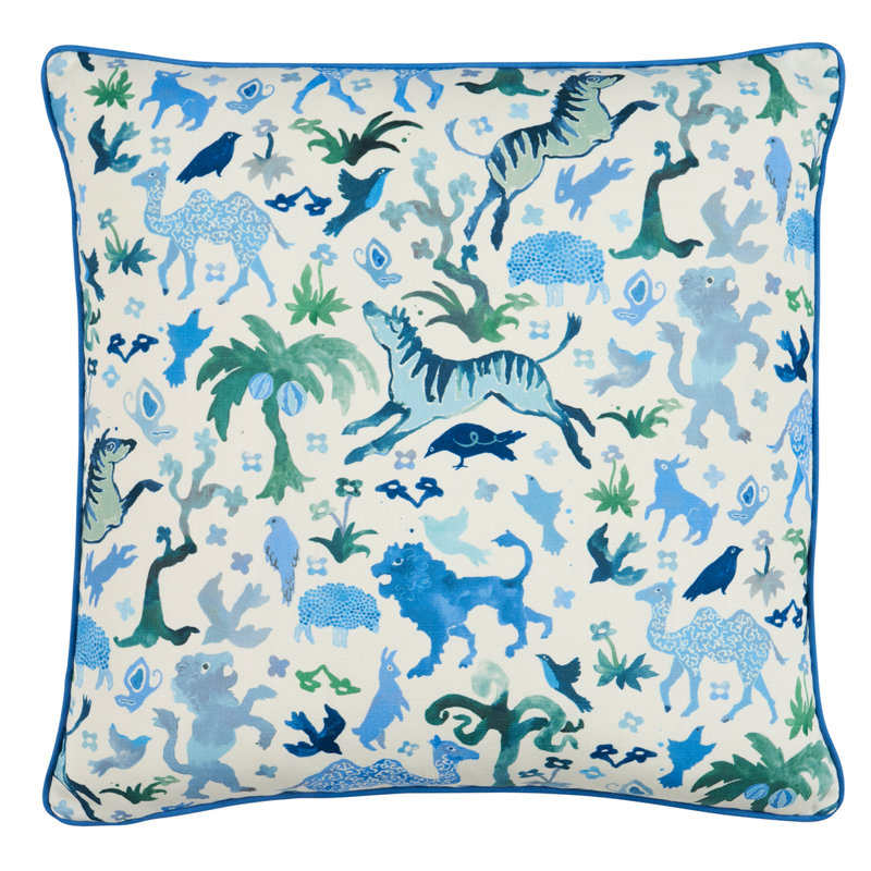 Schumacher x Happy Menocal Beasts Pillow, Blue/Green