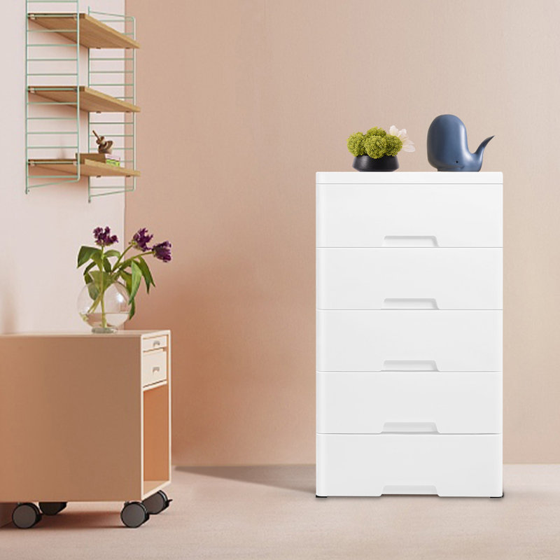 Commode de rangement verticale à 5 tiroirs en plastique, White