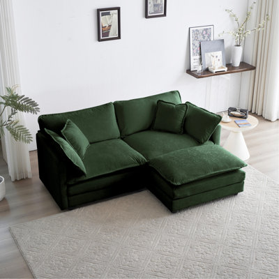Chenille Two-Seater Sofa with 1 Footrest, 2 Seater L-Shaped Sectional with Ottoman,Loveseat with Ottoman for Small Living Space