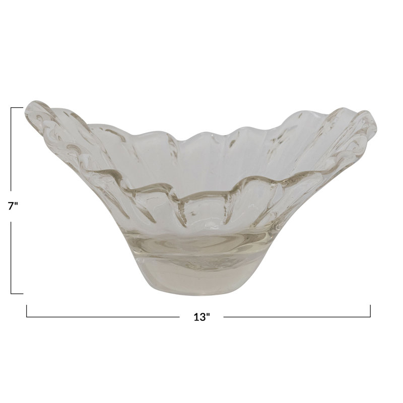 Hand-Blown Glass Pleated Organic Shaped Bowl