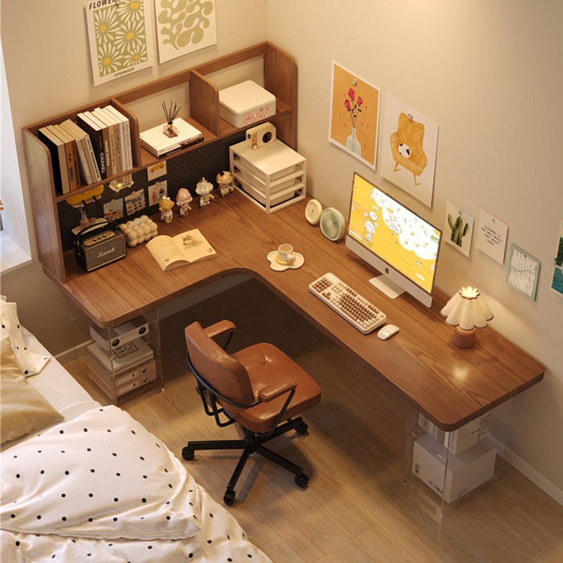 Nut-brown L-Shaped Solid Wood writing desk, Left Hand Return, 61.02"H x 78.74" W x 55.12" D