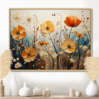 Fleurs oranges saisonnières collage saisonnier II - Fleurs saisonnières murales