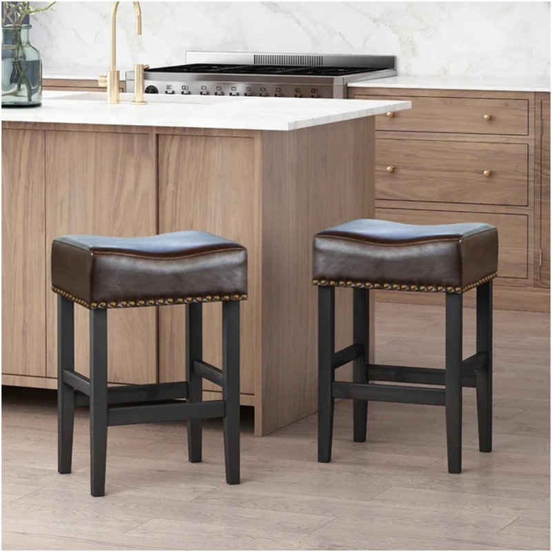 26" Backless Counter Stools, 2-Pcs Set, Brown