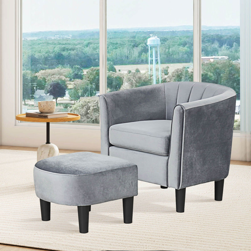 Fauteuil demi-tonneau avec repose-pieds Repose-pieds avec accoudoirs à dossier incurvé, coussin de siège amovible, Gris