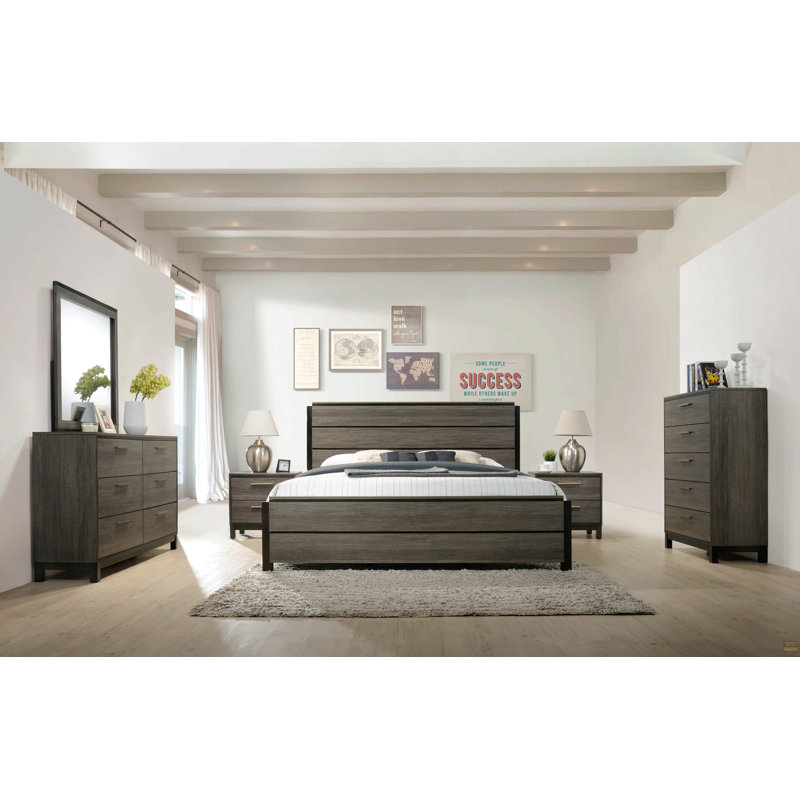 Wood Panel Bed, Gray Finish, King