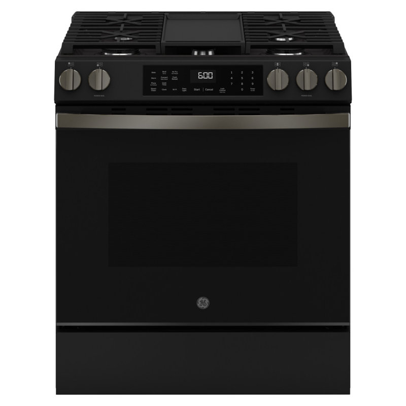 GE 30" Slide-In Front-Control Convection Gas Range, Black Slate