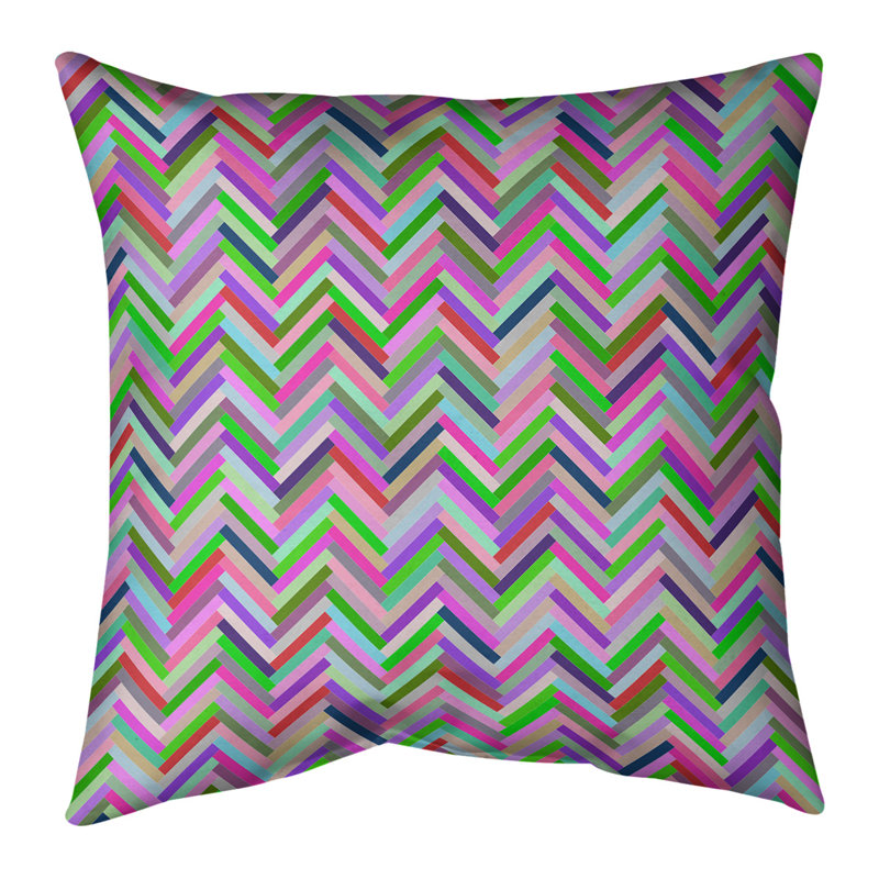 Coussin en suède chevrons, Bourre en polyester, 16 po x 1 po, Rose / Vert