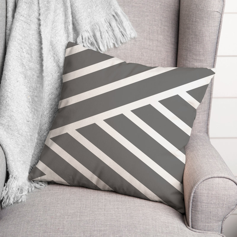 Housse et insert de coussin d'extérieur carré à rayures diagonales 5, 20 po x 20 po, Gris