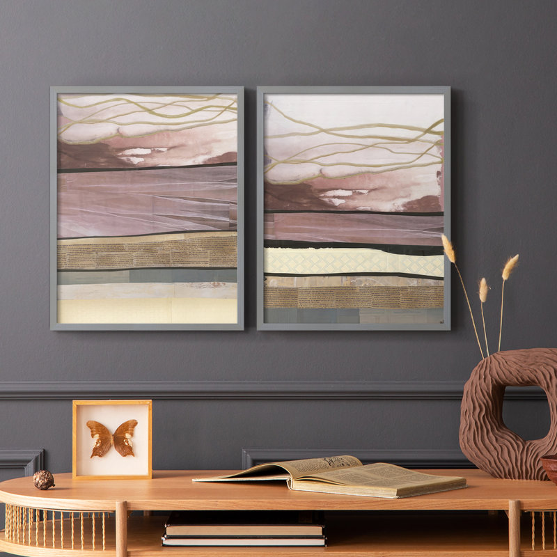«Waves of Collage I», reproduction encadrée de qualité supérieure - prête à être accrochée - aucun clou requis - aucun clou requis