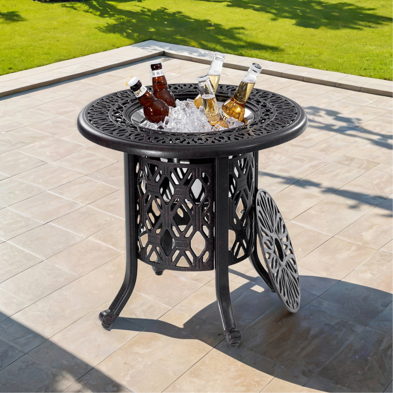 Table d'appoint de patio Achille avec seau à glace amovible et acier inoxydable
