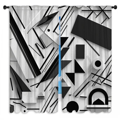 Black White Geometric Window Curtains Geometric Shapes Sheer & Room Darkening - 2 Panels