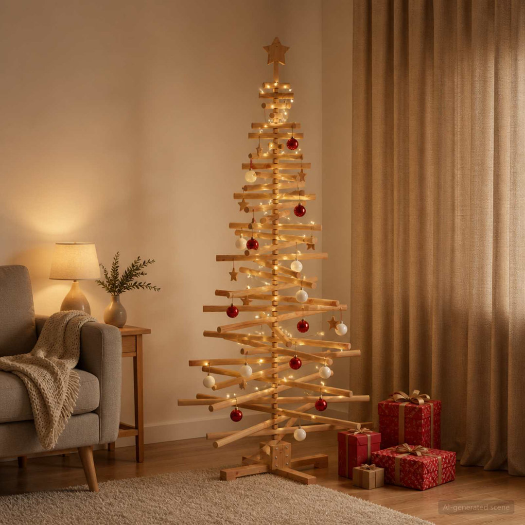 VIDAXL KOTKA Wooden Christmas Tree 180 cm Solid Pine Wood Brown Finish for Indoor and Sheltered Outdoor Festive Decor - Image 3
