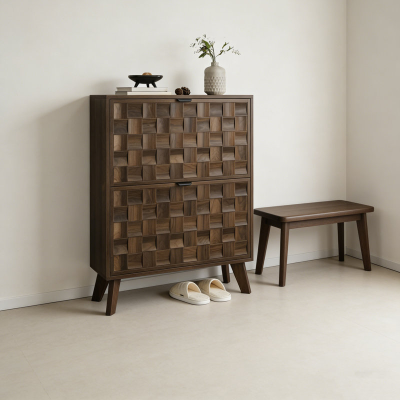 Armoire à chaussures à tiroir rabattable avec panneau rainuré
