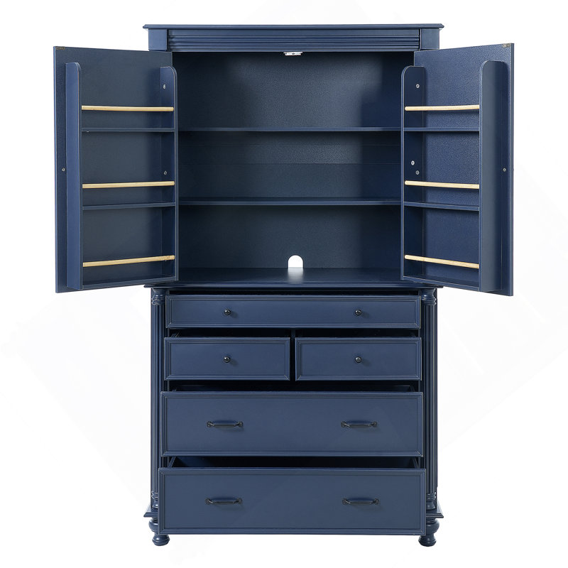 Grand garde-manger autoportant de 43,3 po x 20 po x 77,3 po avec 6 tablettes de porte, 2 tablettes réglables et 5 tiroirs