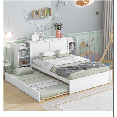 Storage Platform Bed With Pull Out Shelves And Twin Trundle