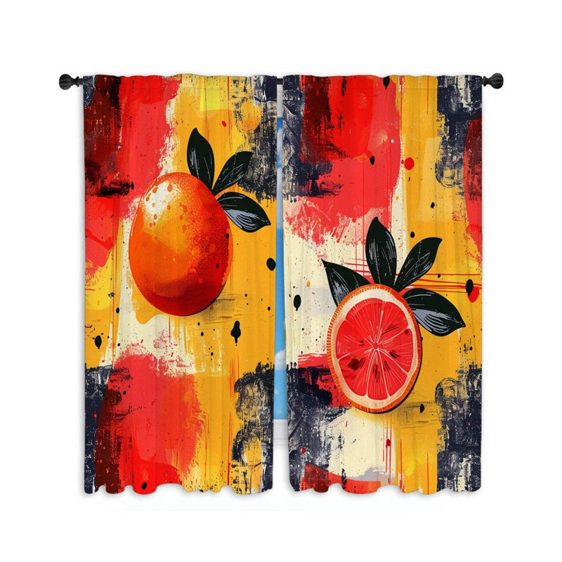 Fruit Illustration Art Polyester Room Darkening Curtain Pair, 56" W x 80" L