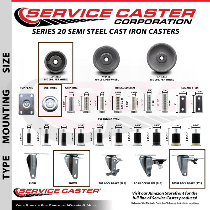 4-Piece Semi Steel Caster Set