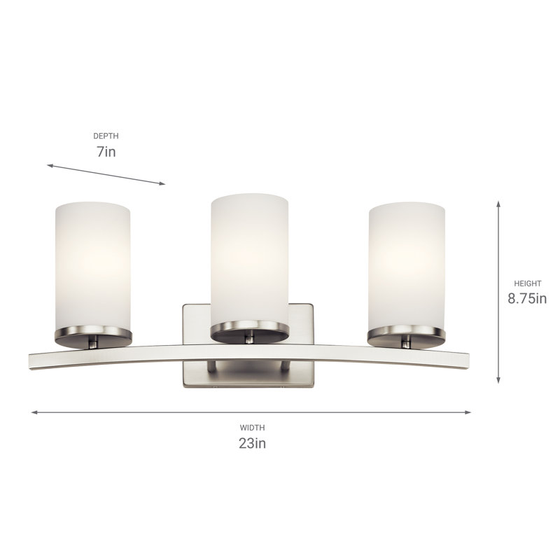 Brushed Nickel 23" 3-Light Cylinder Vanity Light with White Shades
