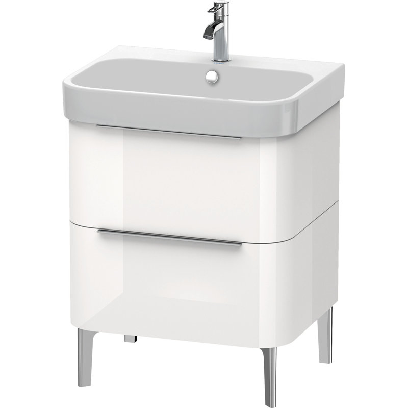 Base de salle de bain simple à fixation murale 24,63" seulement meuble-lavabo Happy D.2, Haute brillance blanche