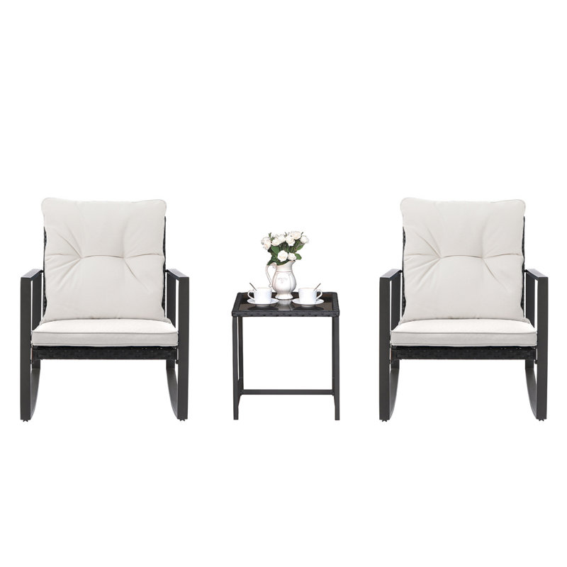 2 - Person Patio Dining Set Square Table with Cushions Included, White