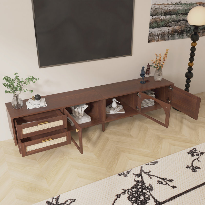 Mid-Century Modern 86" Width Entertainment Center, TV Stand For Tvs Up To 90", with App Controlled LED Lights