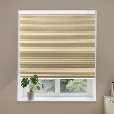  Cellular Shades Cordless Blackout Honeycomb Blinds for Indoor Windows, Thermal Insulated Window Shades Noise Reduction, Easy to Install, Perfect for Bedroom/Living Room, Beige 32" W x 64" H