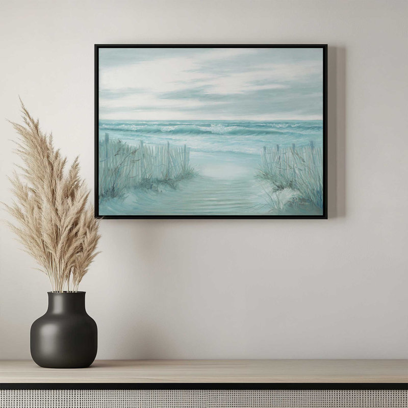 «Invitation to the Shore» par Georgia Janisse, reproduction d'art, L 48 x H 36, Argent, Toile avec cadre