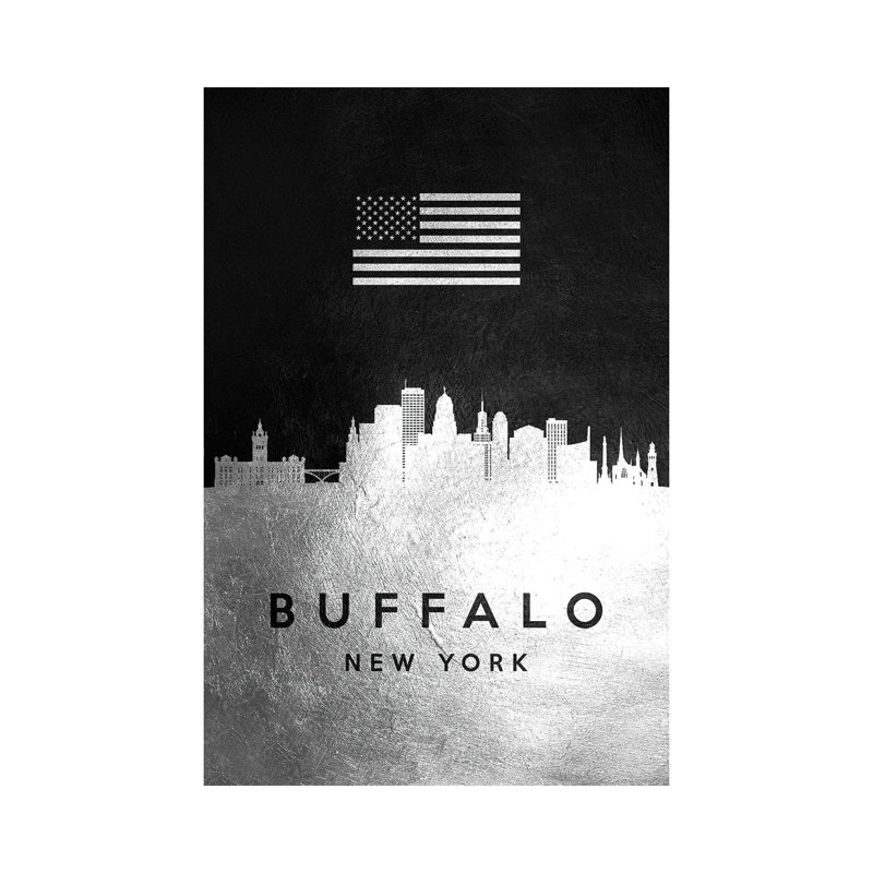 Buffalo New York Silver Skyline by Adrian Baldovino - Wrapped Canvas Print, 20.32 cm H x 30.48 cm W