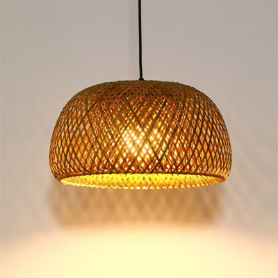 12"" Boho Rattan Pendant Light Fixture,E27 Hardwired Ceiling Hanging Light, Pendant Lighting Bamboo Wicker Chandelier Hanging Lamp for Kitchen Island L -  Bayou Breeze, 86FE3FDD0CDB4C3A80DEA087331D83A0