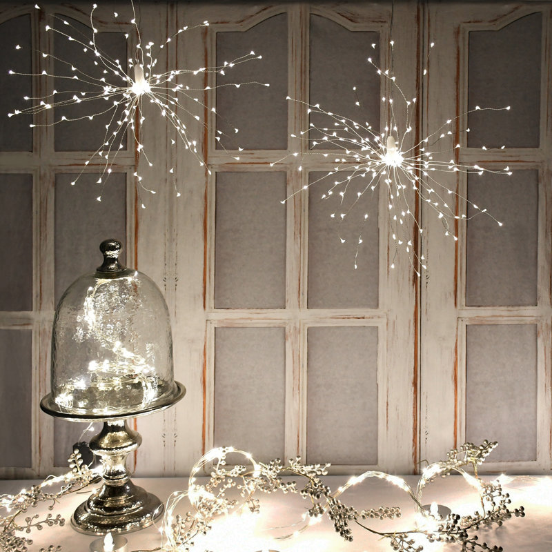 Hanneli Battery Operated Starburst Lights with Remote Control - 2 Piece, Silver, White