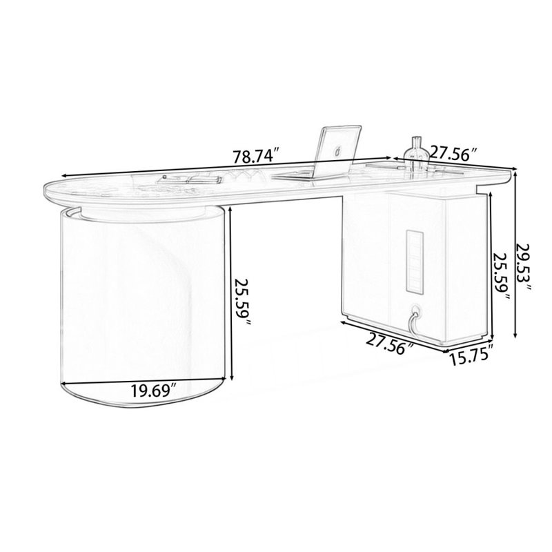 Bureau minimaliste, bureau en pierre de style italien de luxe léger, 29.53" H x 78.74" W x 27.56"D , Retour à droite