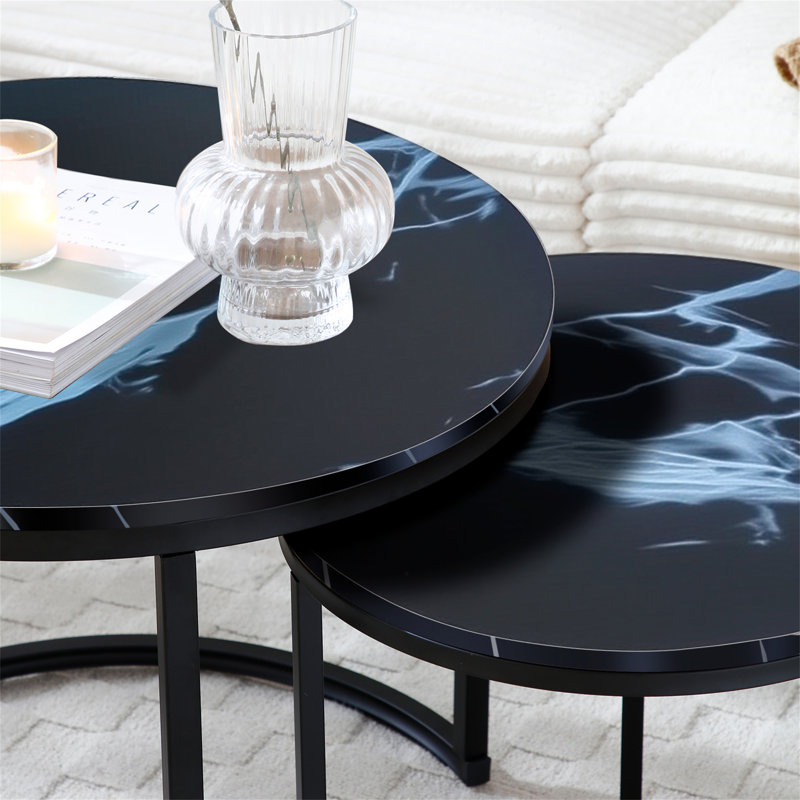 Set Of 2 Coffee Table Nesting Side Round  End Table Top Sturdy Metal Frame Desk Centerpiece Living Room Bedroom Apartment Modern Industrial Simple Nightstand