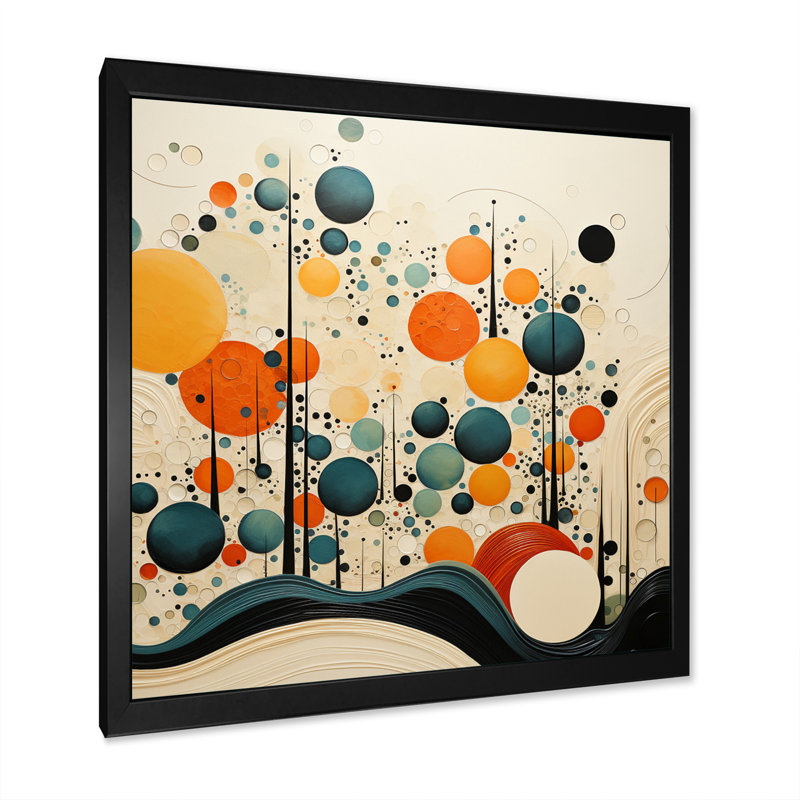 Orange orange Mid Century Organic Harmony II - art abstrait Mid-Century, Cadre photo noir, H 16 po x l 16 po x P 1 po