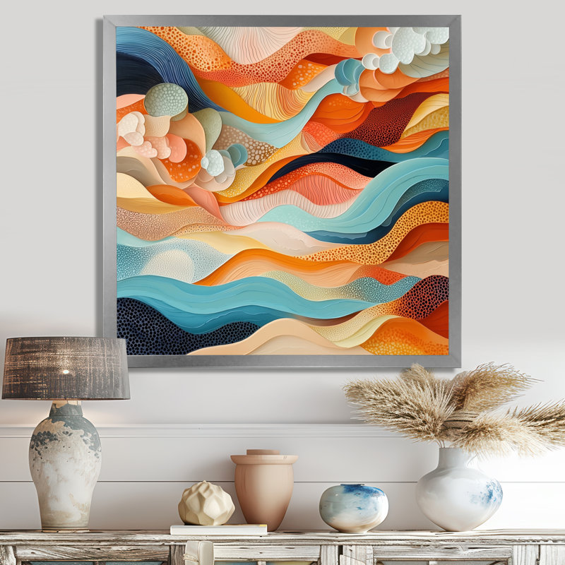 Nyarai abstrait corail vagues océaniques de l'éternité II - art mural corail, H 16 po x l 16 po, Argent argent